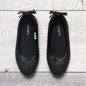 Girls Black Sparkly Flats - Size 3